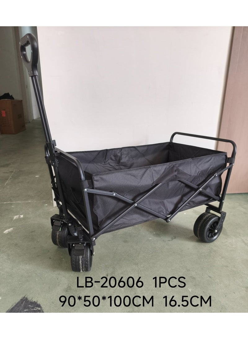 إي وورلد عربة تسوق قابلة للطي – عربة متعددة الاستخدامات شديدة التحمل بسعة 150kg، مع مقبض قابل للتعديل، وجيبين، وعجلات دوارة بزاوية 360°، قماش مقاوم للماء، مدمجة للبحر، والتخييم، والحديقة، والاستخدام اليومي – اللون الأسود - Image 4